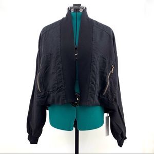Young Fabulous & Broke NWT Black Fara Convertible Cropped Jacket, Small